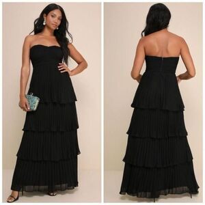 Lulus Seriously Sensational Black Strapless Tiered Maxi Dress Size Medium NEW